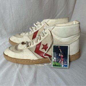 Converse Red and White Athletic Shoes with High-Top Design